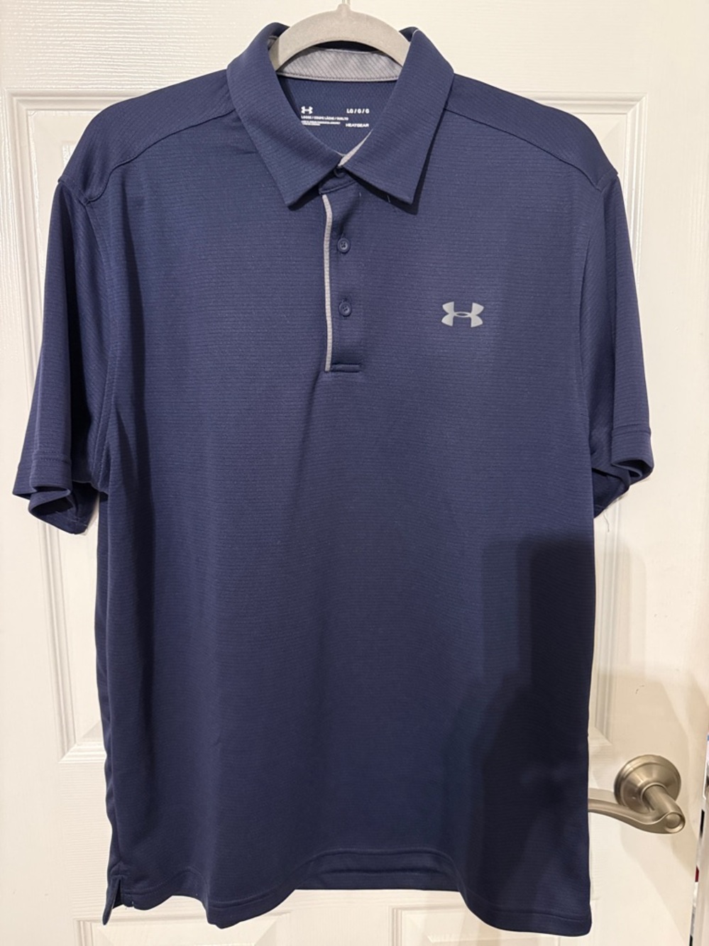 Under Armour Men’s Navy Blue HeatGear Polo with Gray Trim